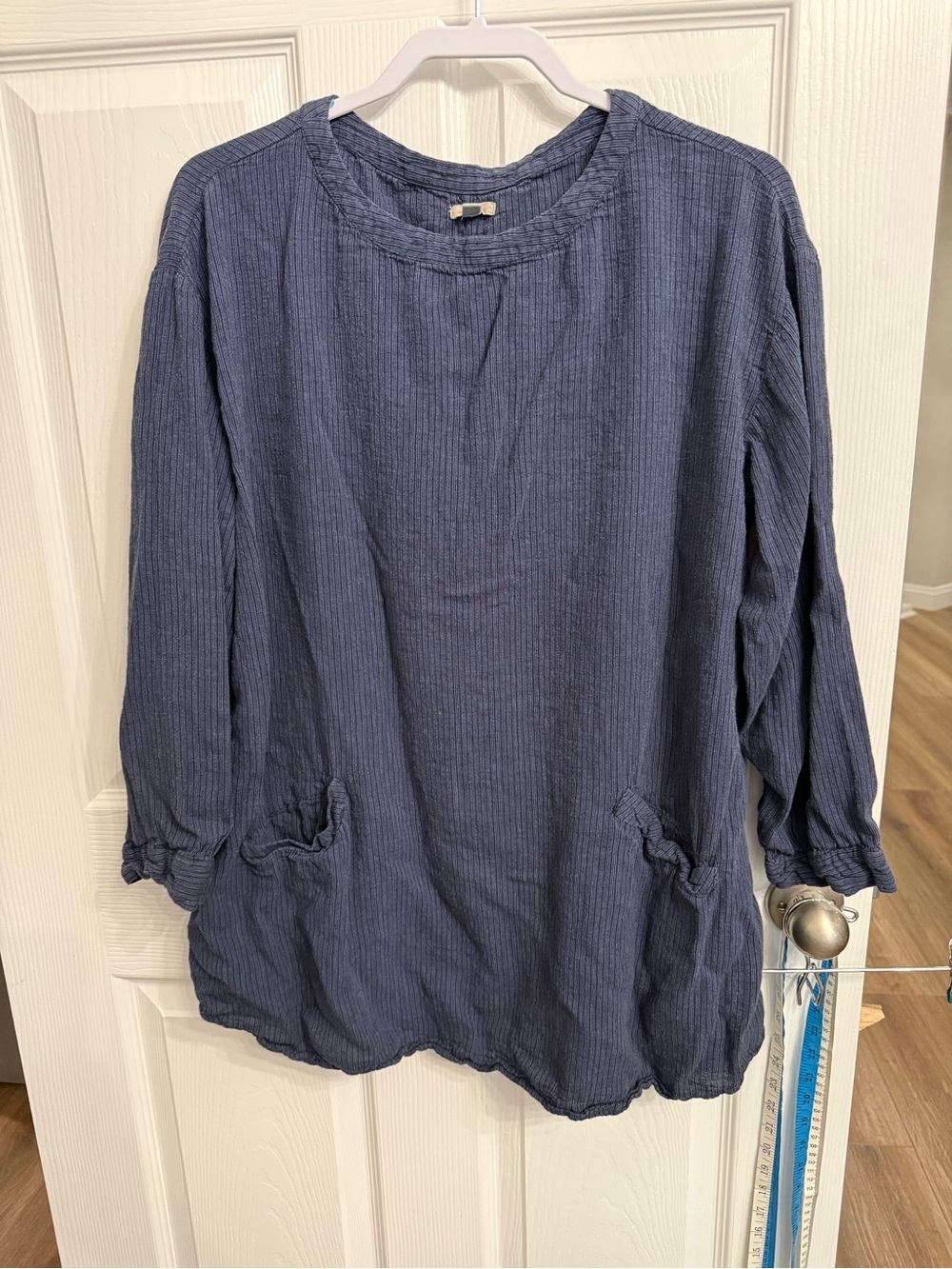 Ecote Linen Blend Tunic Top Navy Blue Oversized Boho Lagenlook Pockets Medium